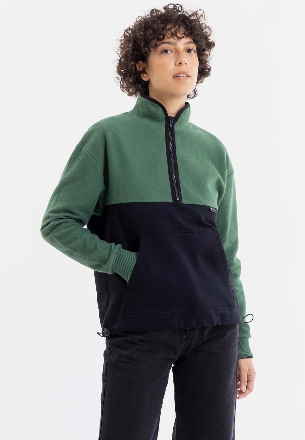 ROTHOLZ Divided Half Zip Sweatshirt deep green XS