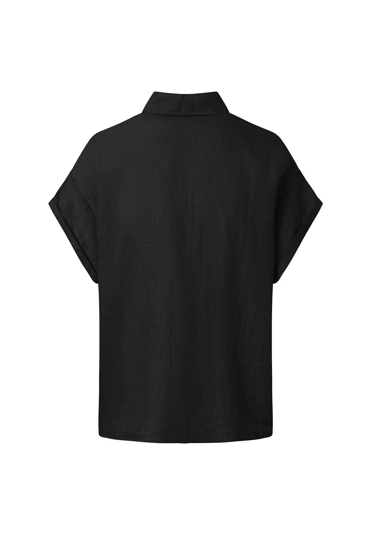 KNOWLEDGECOTTON APPAREL Collar Stand Short Sleeve Linen Shirt black jet S