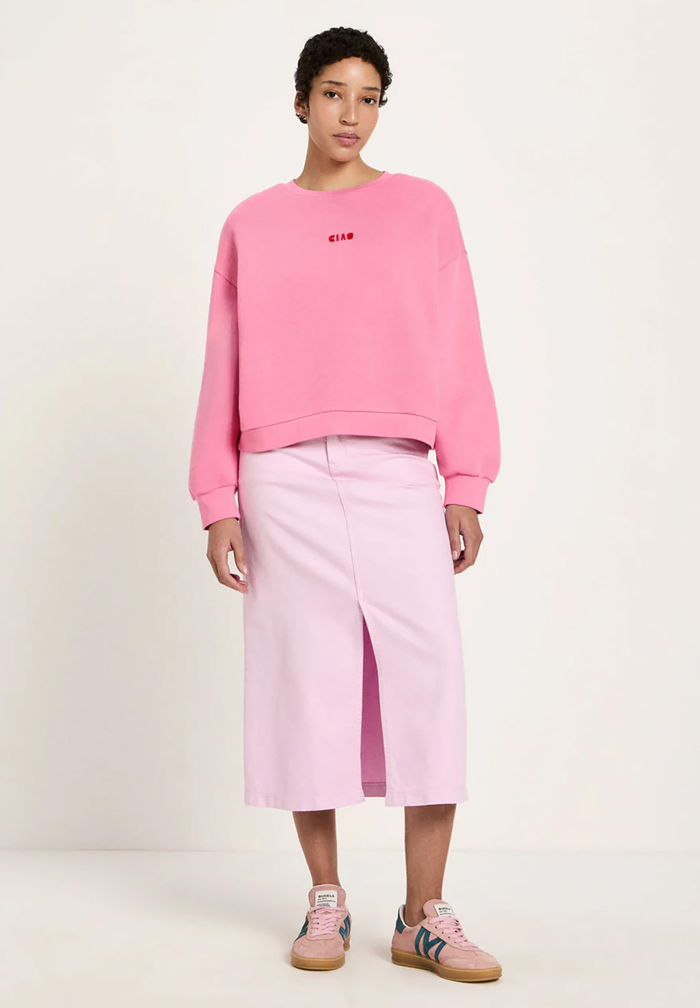 Sweatshirt, Pink, Crewneck, Oversized, Long skirt