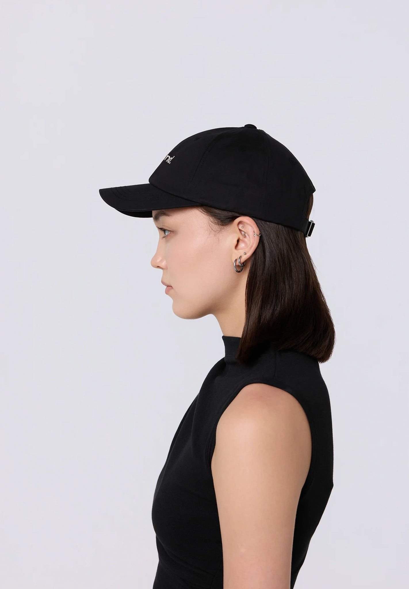 Baseballcap, Schwarze Kappe, Verstellbares Band, Kappe Seitenansicht, Casual Hut