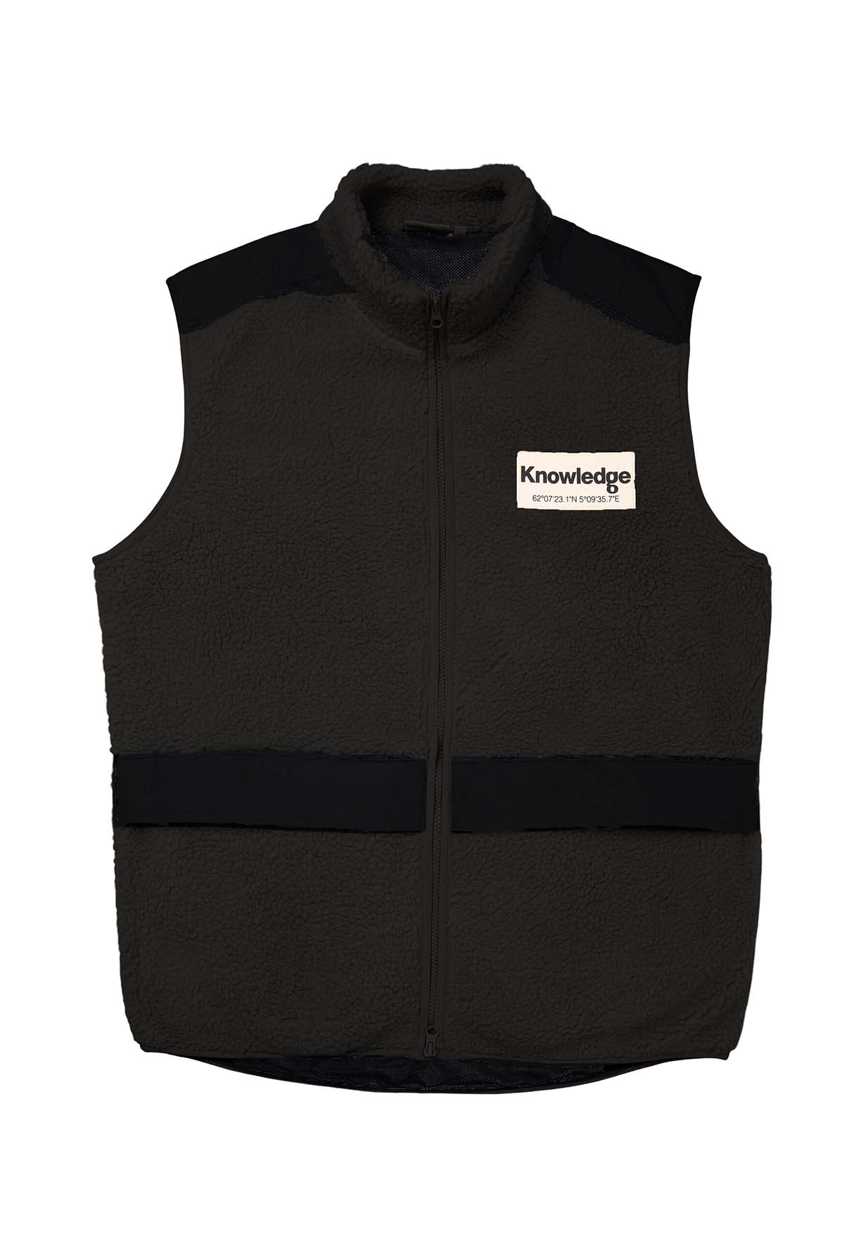 KNOWLEDGECOTTON APPAREL Teddy Fleece Hood Vest With Rib Stop In Contrast Color black jet M