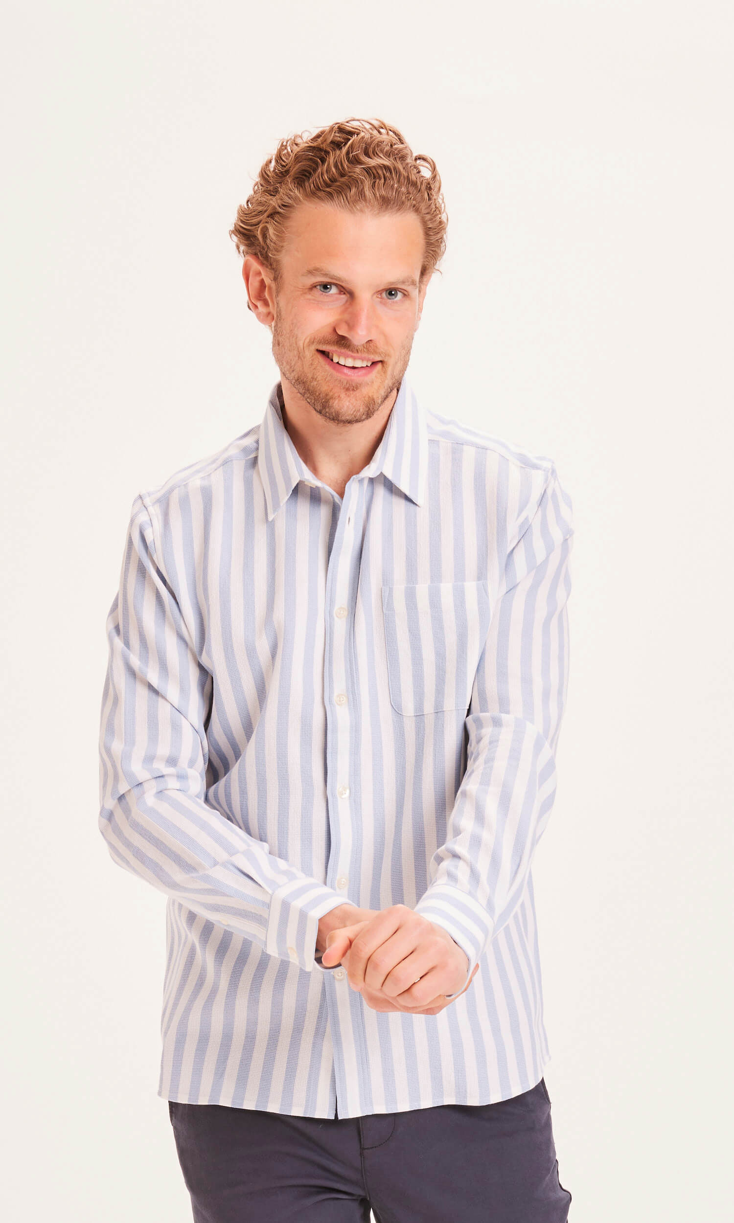KNOWLEDGECOTTON APPAREL Hemd Larch Waffle blue fog 