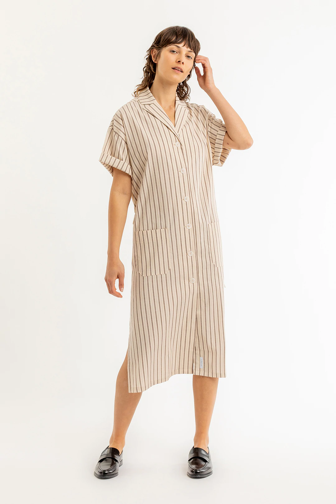 ROTHOLZ Bowling Shirt Dress oatmeal stripe L