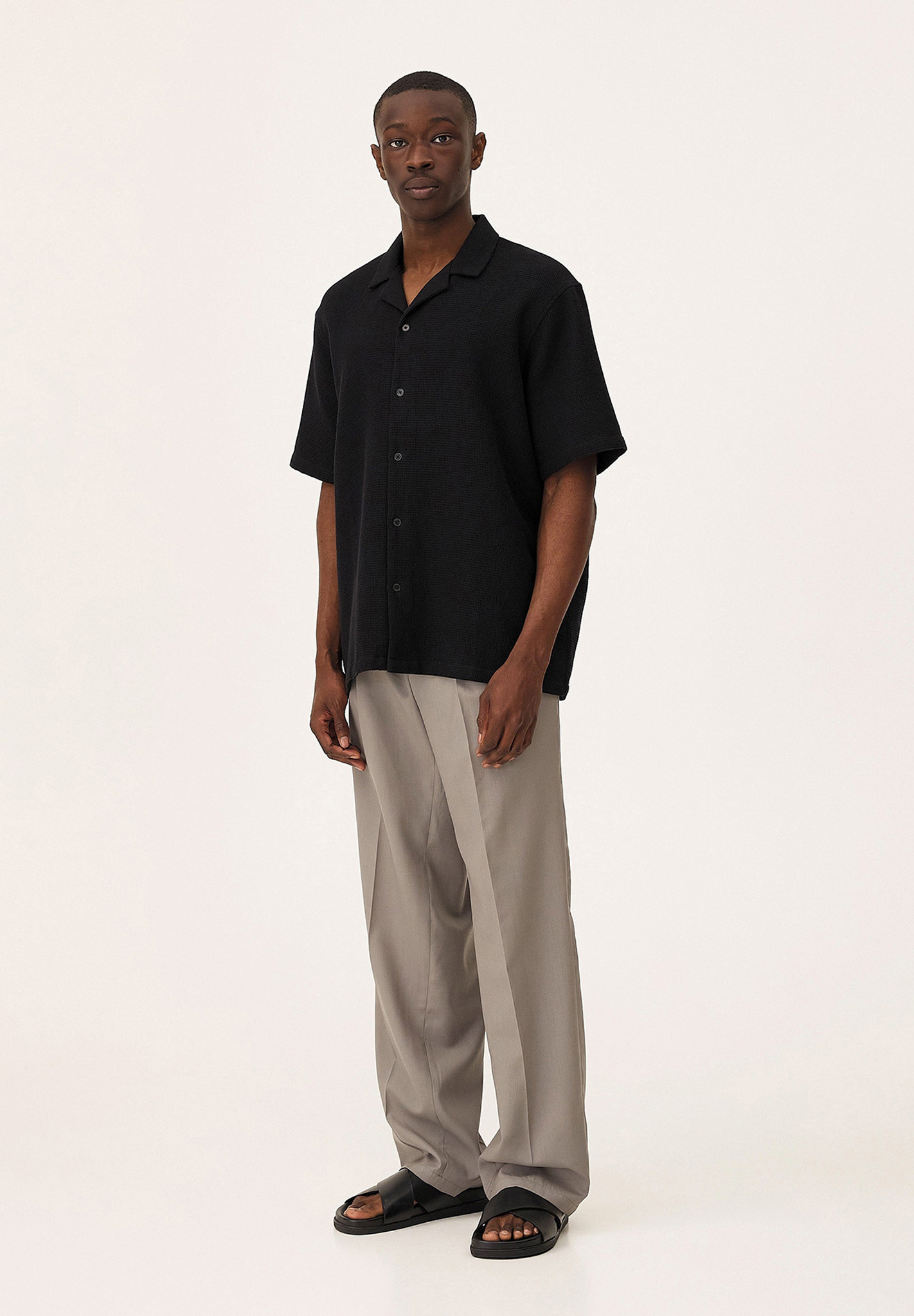 Hemd, Kurzarmhemden, Schwarz, Kragen, Lange Hose