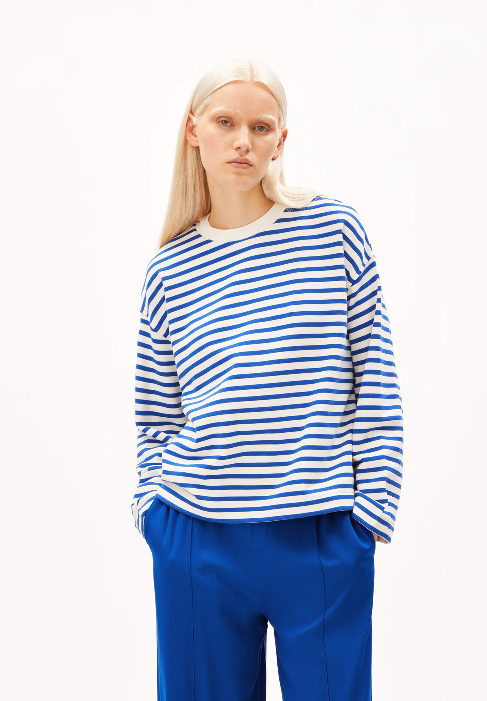 ARMEDANGELS Sweat Shirt Frankaa Maarlen Stripe dynamo blue-undyed XL