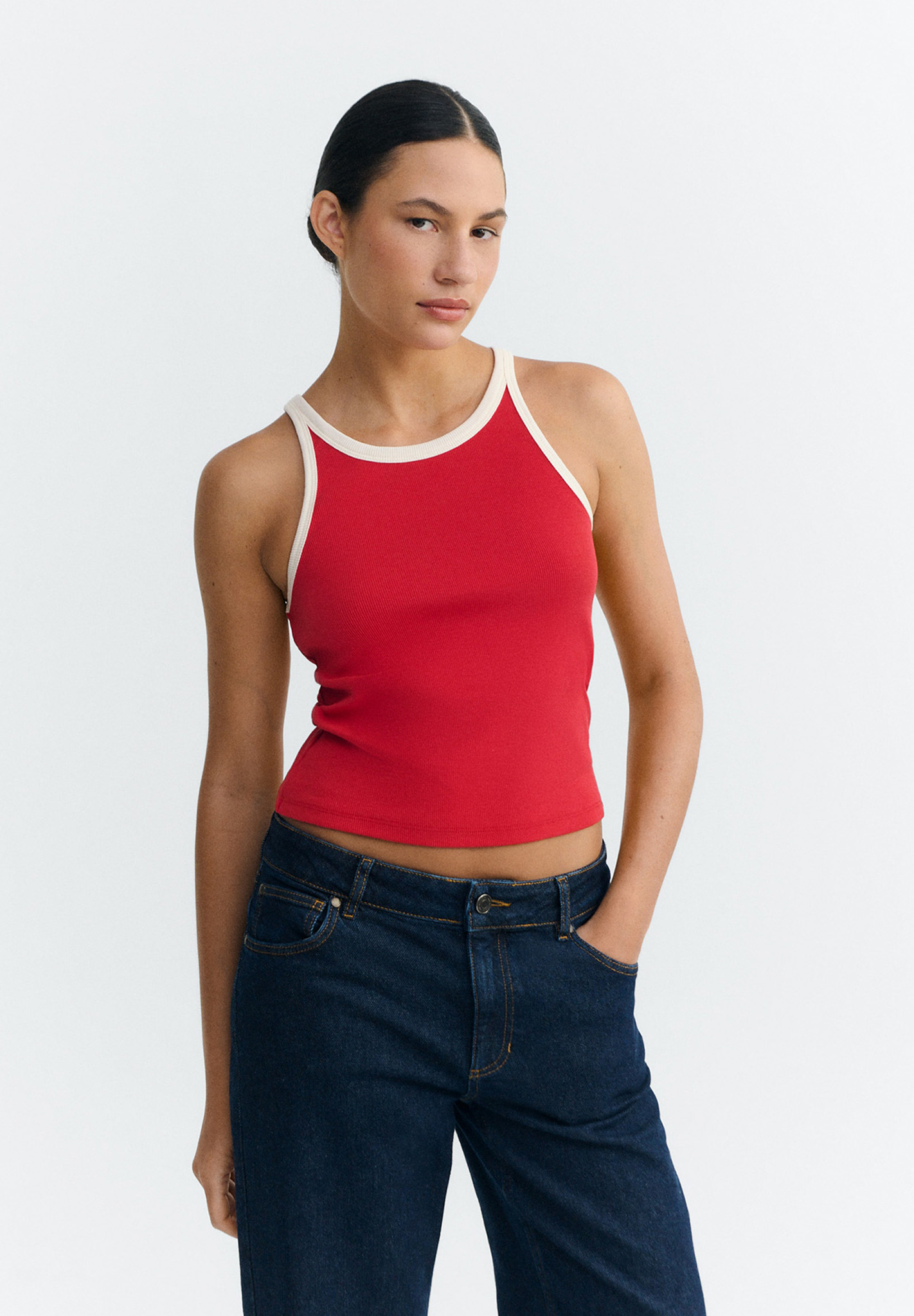 tanktop, rot,  Ribbed, Baumwolle, schmal geschnitten
