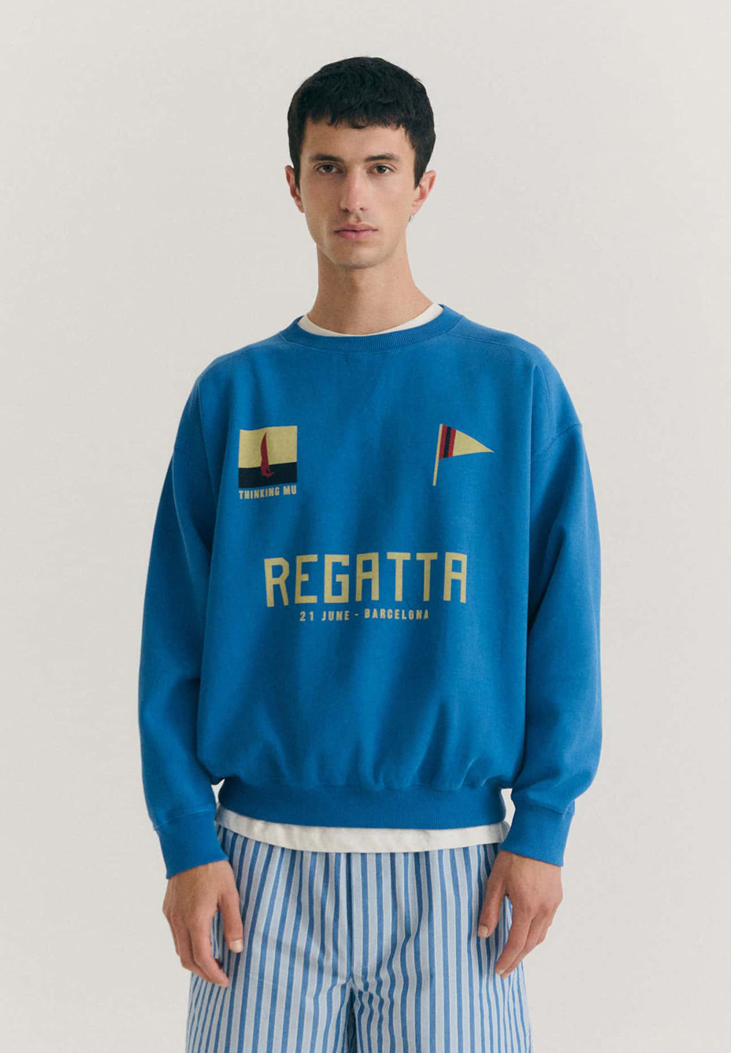 Sweatshirt, Blau, Grafik, Vorderdruck, Rundhalsausschnitt