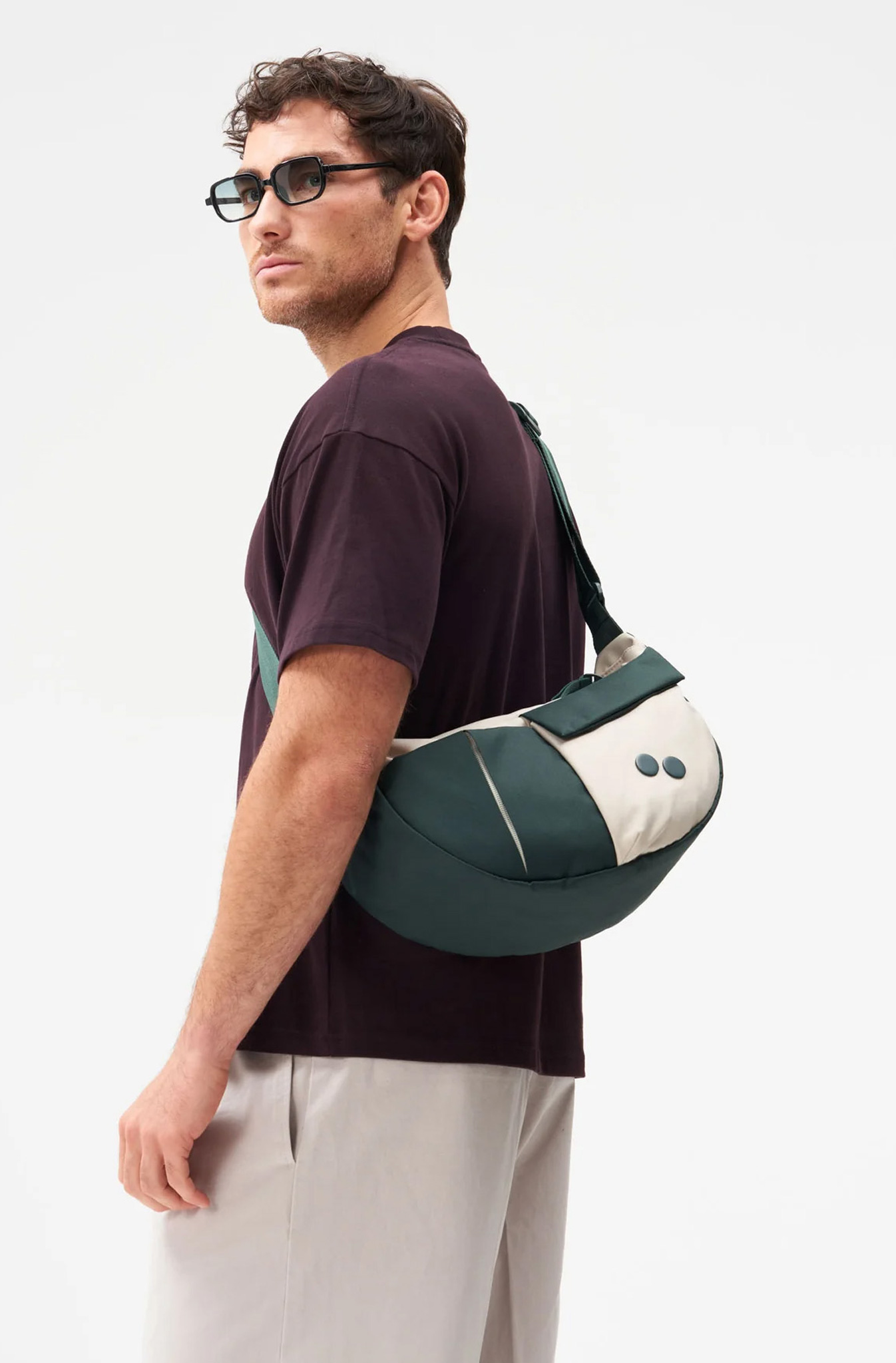 Crossbody bag, Shoulder bag, Color block, Green, Beige