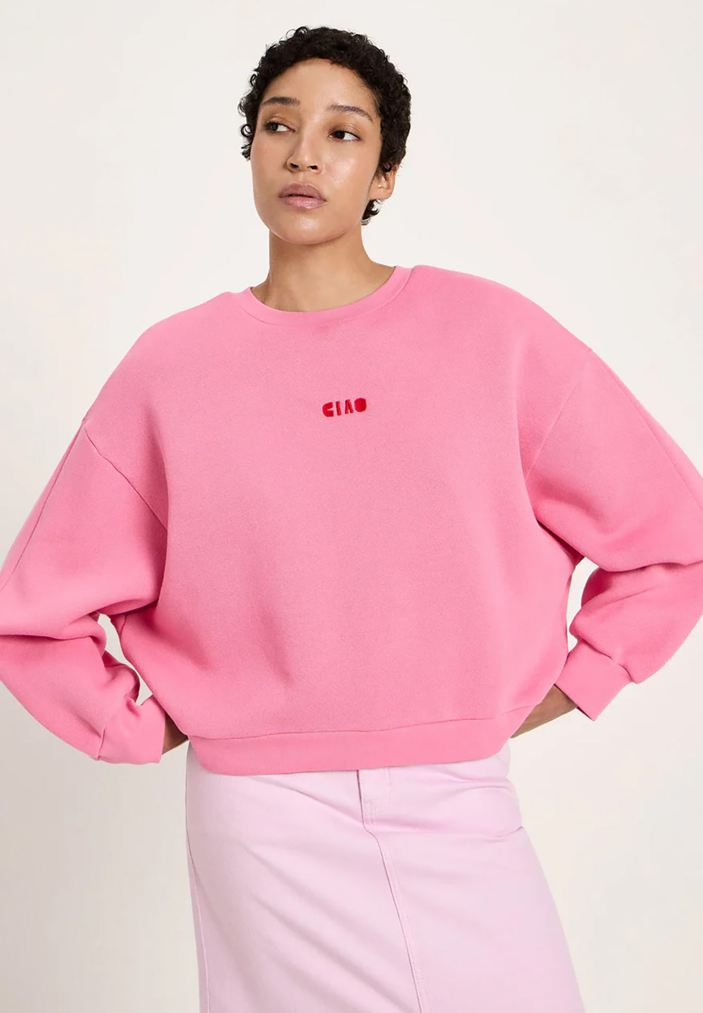 pinkes Sweatshirt, oversized, Rundhals, Pullover, weiches Fleece