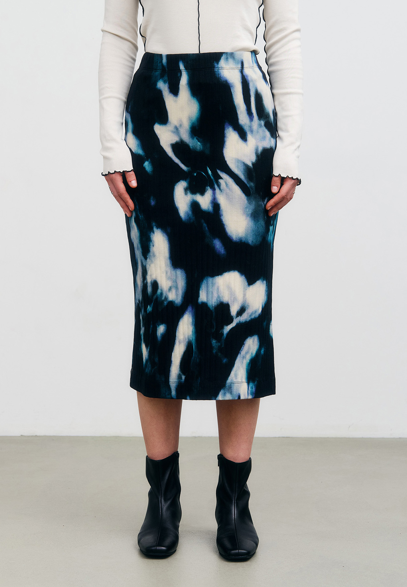 Midi-robe, Tie-dye, Midikleid, Dunkelblau, Rippenoptik