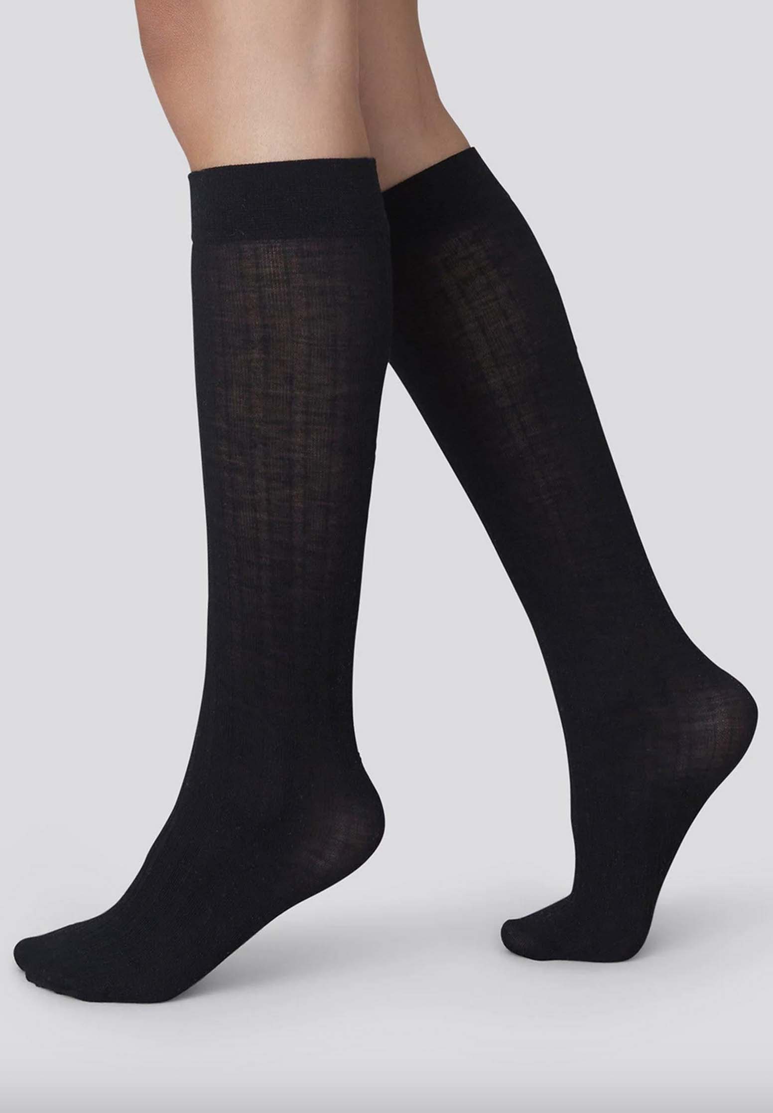 SWEDISH STOCKINGS Wool Knee-Highs Freja black One Size