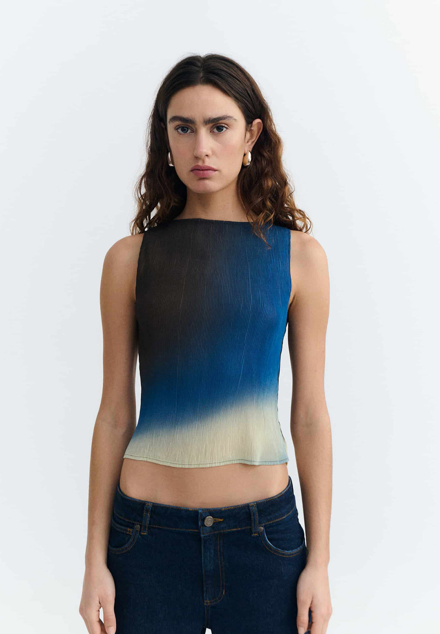 Top, Sleeveless, Gradient, Blue, Cropped