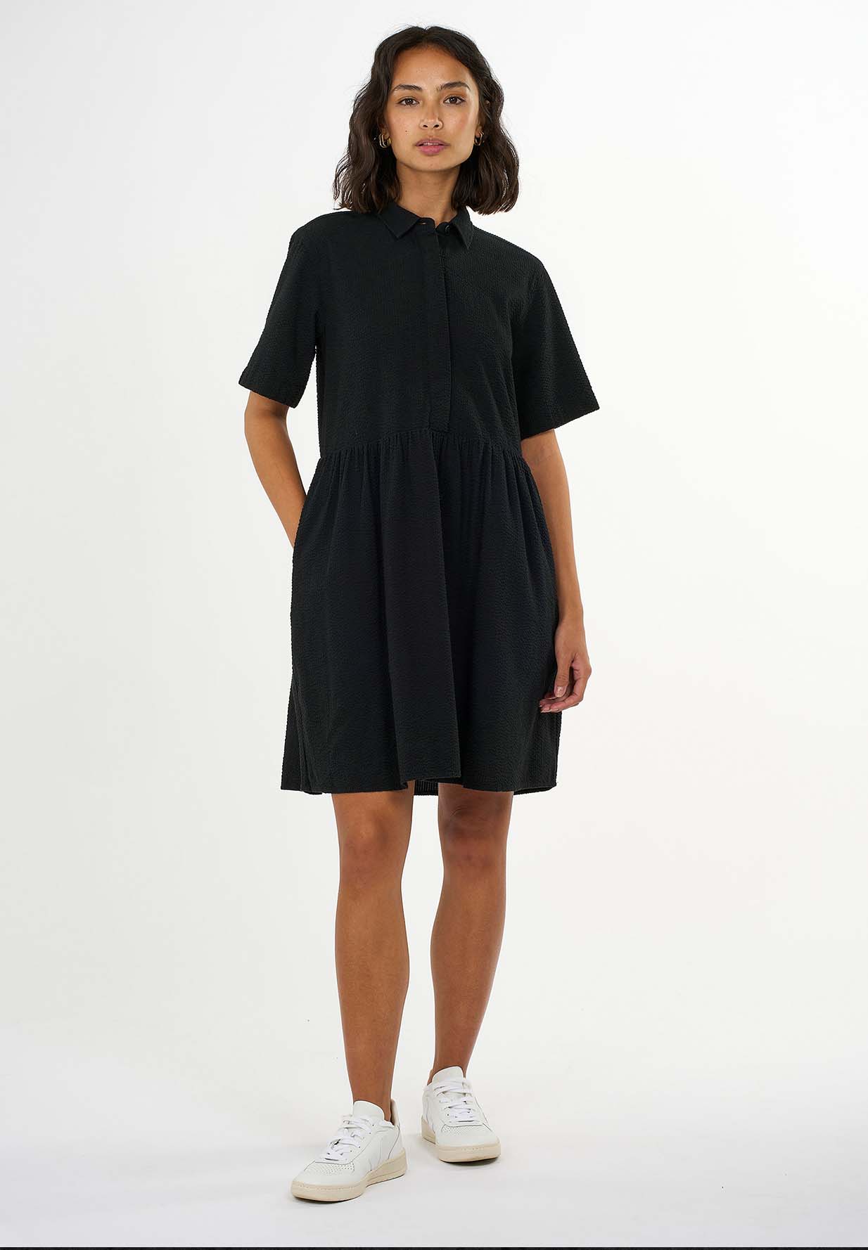 KNOWLEDGECOTTON APPAREL Seersucker Short Shirt Dress KNOWLEDGECOTTON APPAREL Seersucker Short Shirt Dress