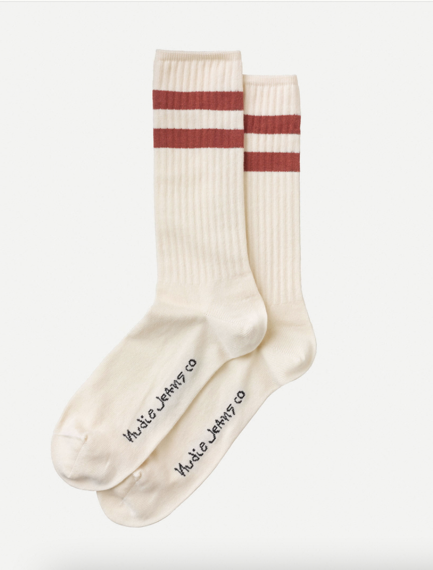 NUDIE JEANS Amundsson Sport Socks offwhite/red One SIze