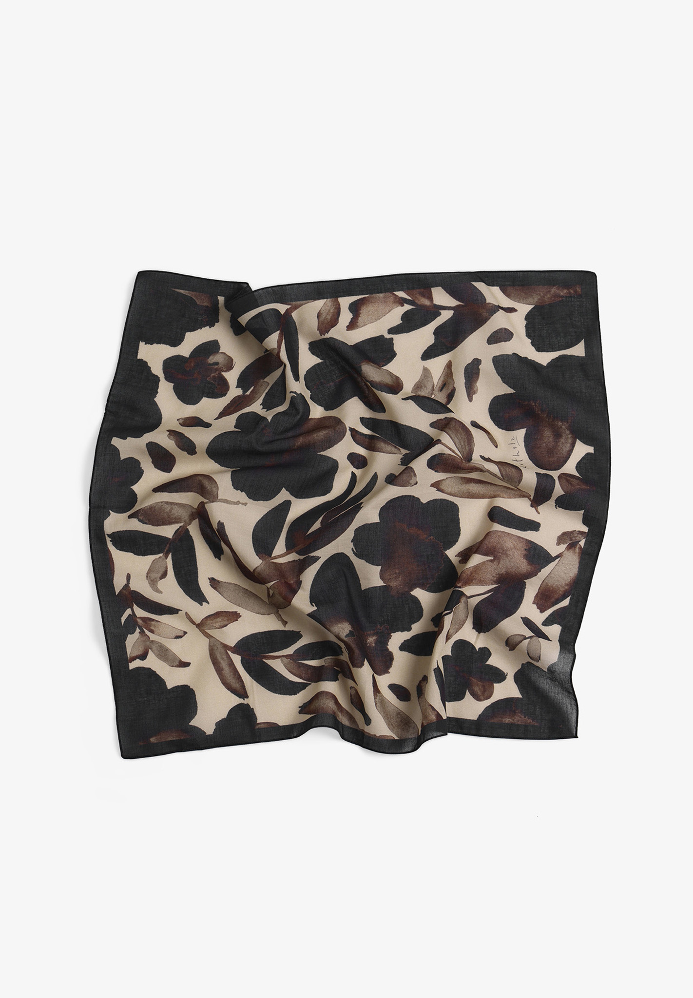 Schal, Stoffschirm, Blättermuster, Beige Schwarz, Floral