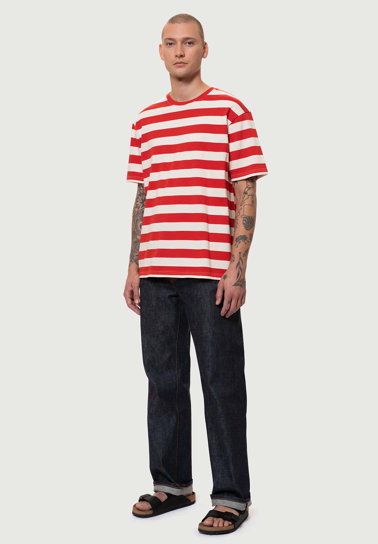 NUDIE JEANS T-Shirt Uno Block Stripe offwhite/red M