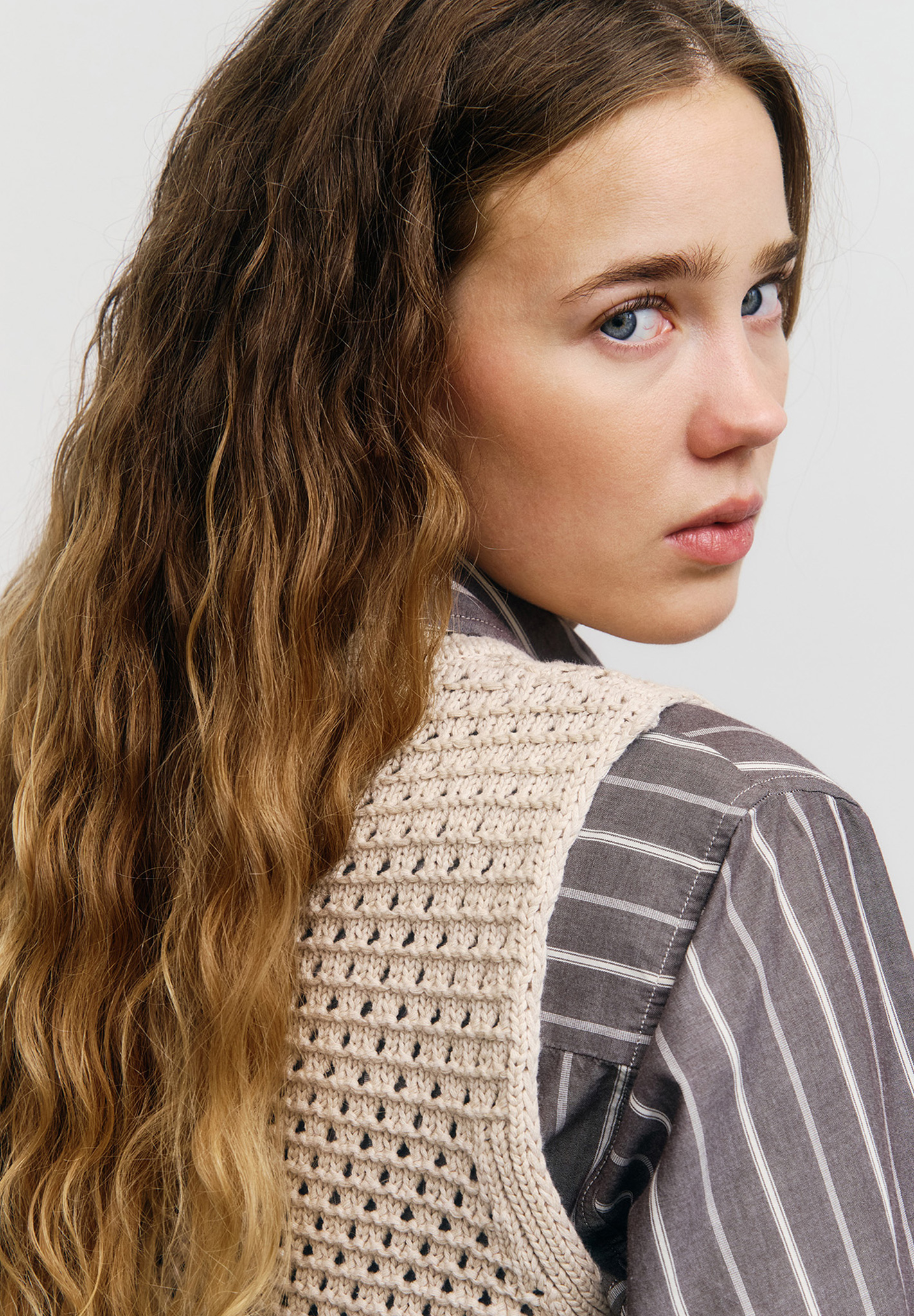 strickweste, beige, lochnadel, gilet, strickmantel