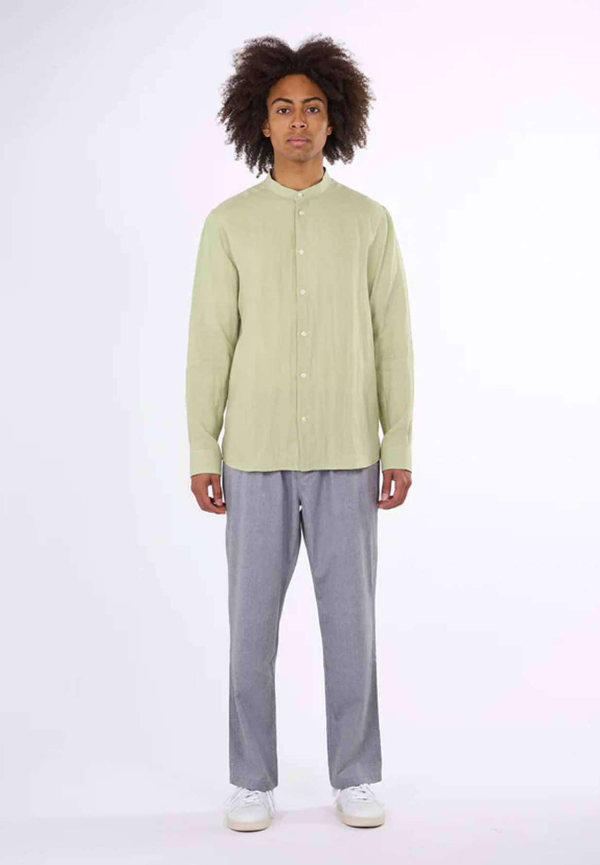 KNOWLEDGECOTTON APPAREL Custom Fit Linen Stand Collar Shirt swamp L
