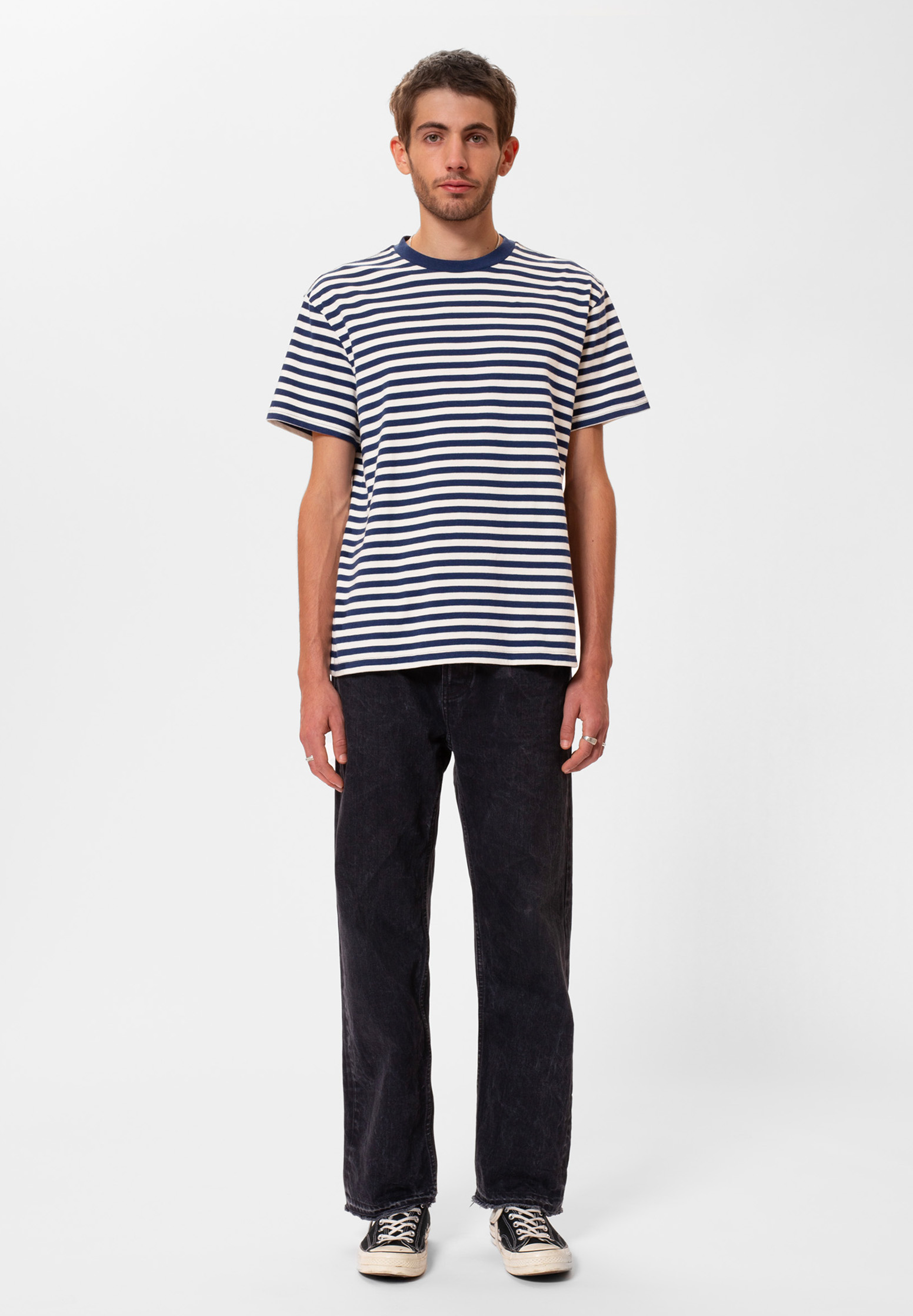 NUDIE JEANS T-Shirt Leif Breton Stripe offwhite/blue L