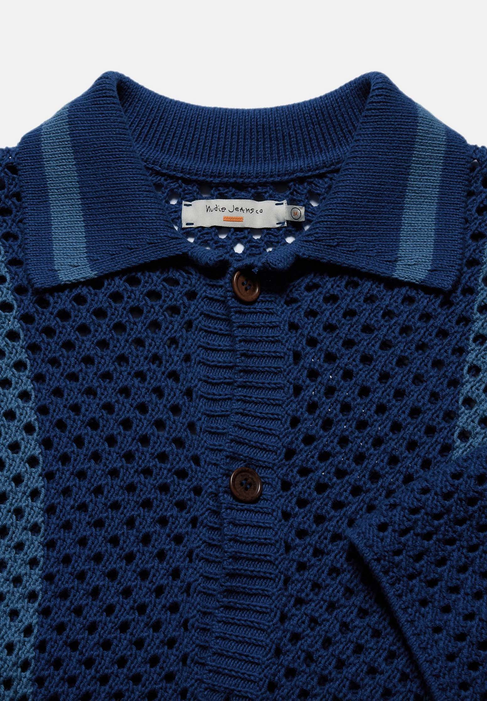 NUDIE JEANS Hemd Fabbe Crochet blue L