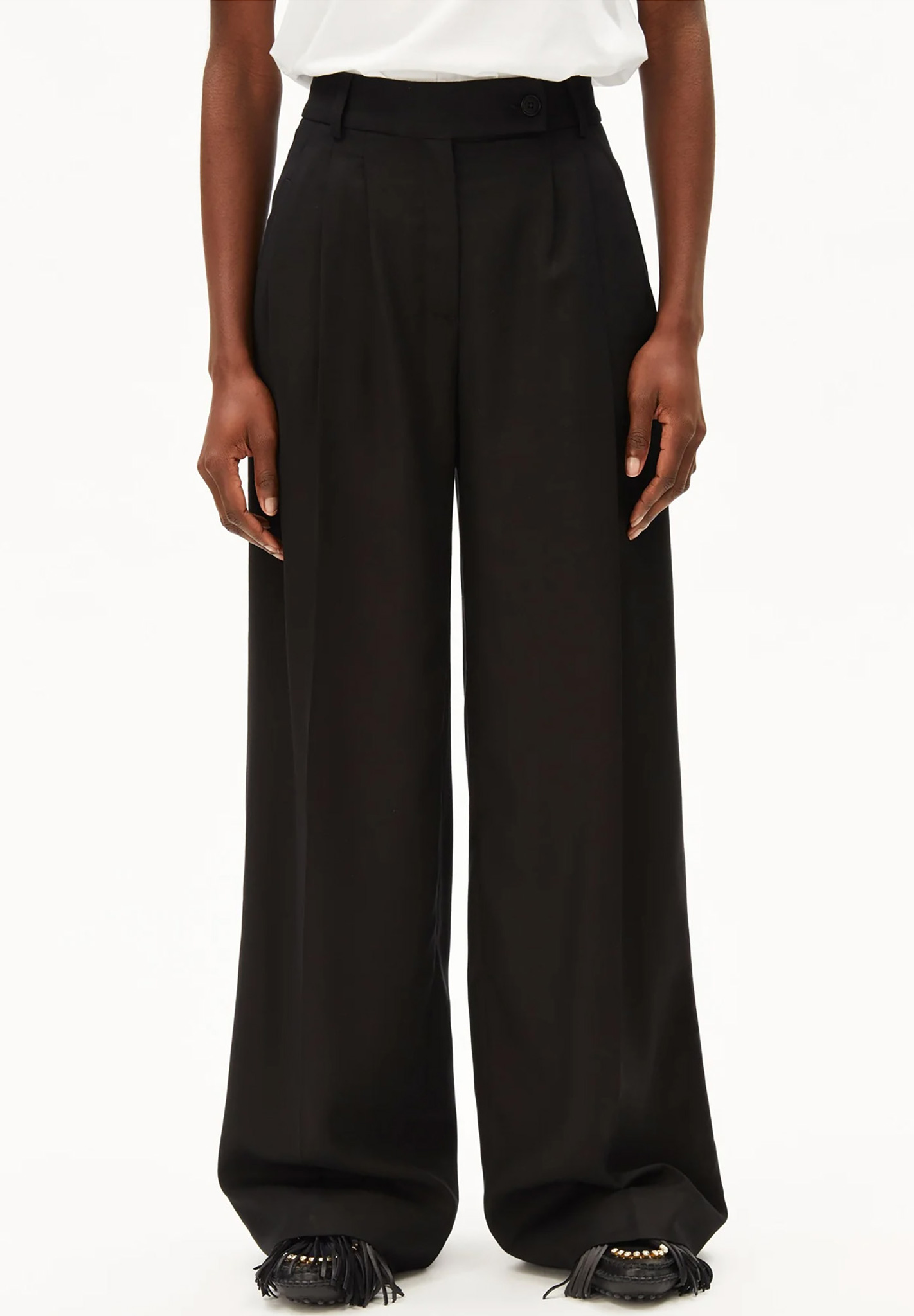 hose, weite hose, schwarz, taillenbund, weite bein