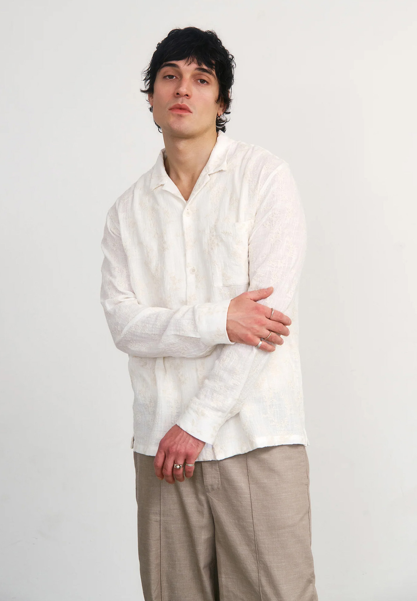 Hemd, Linen, Weiß, Langarm, Männer