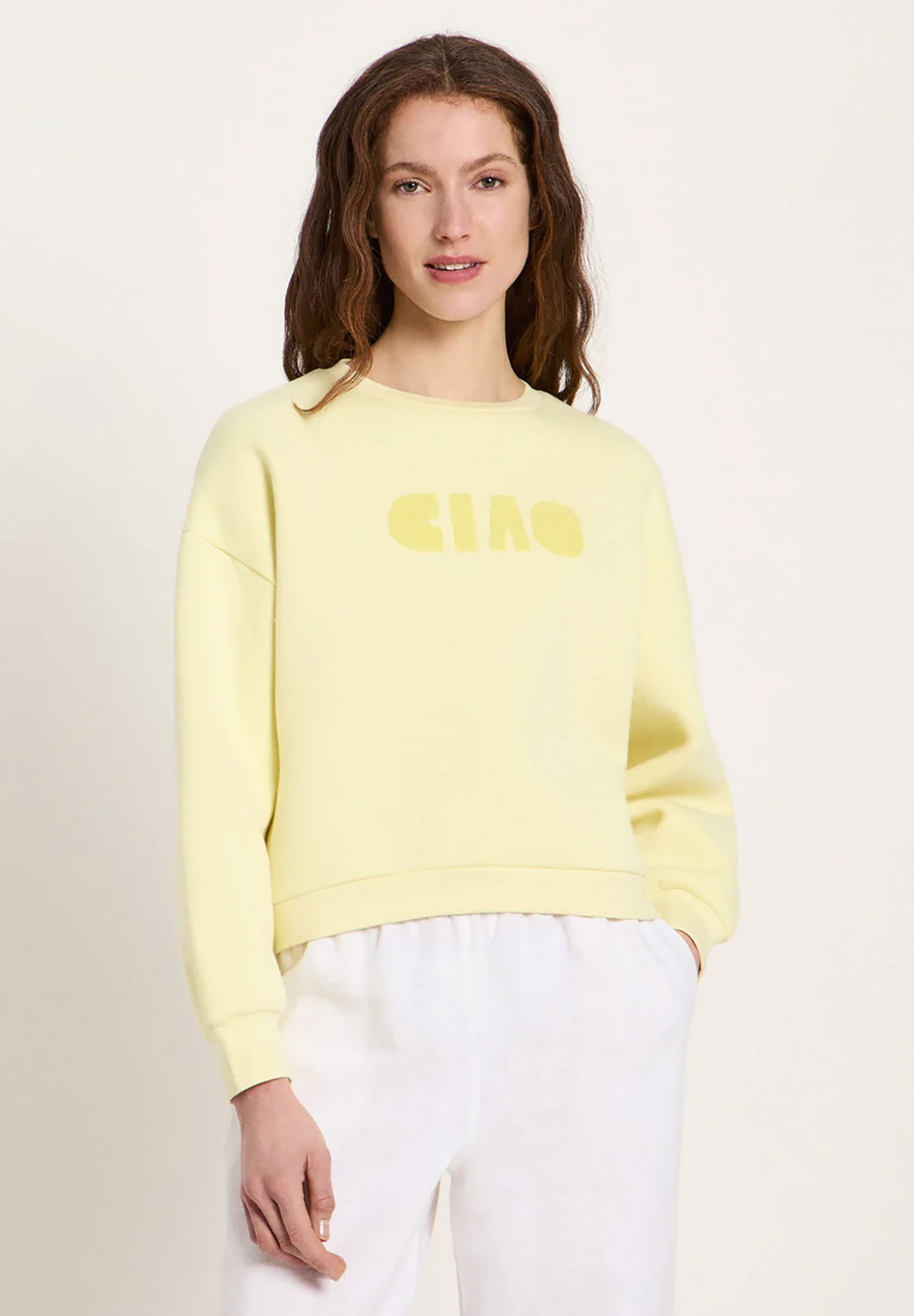 Sweatshirt, Kremgelb, Kuschelig, Rundhals, Unifarben