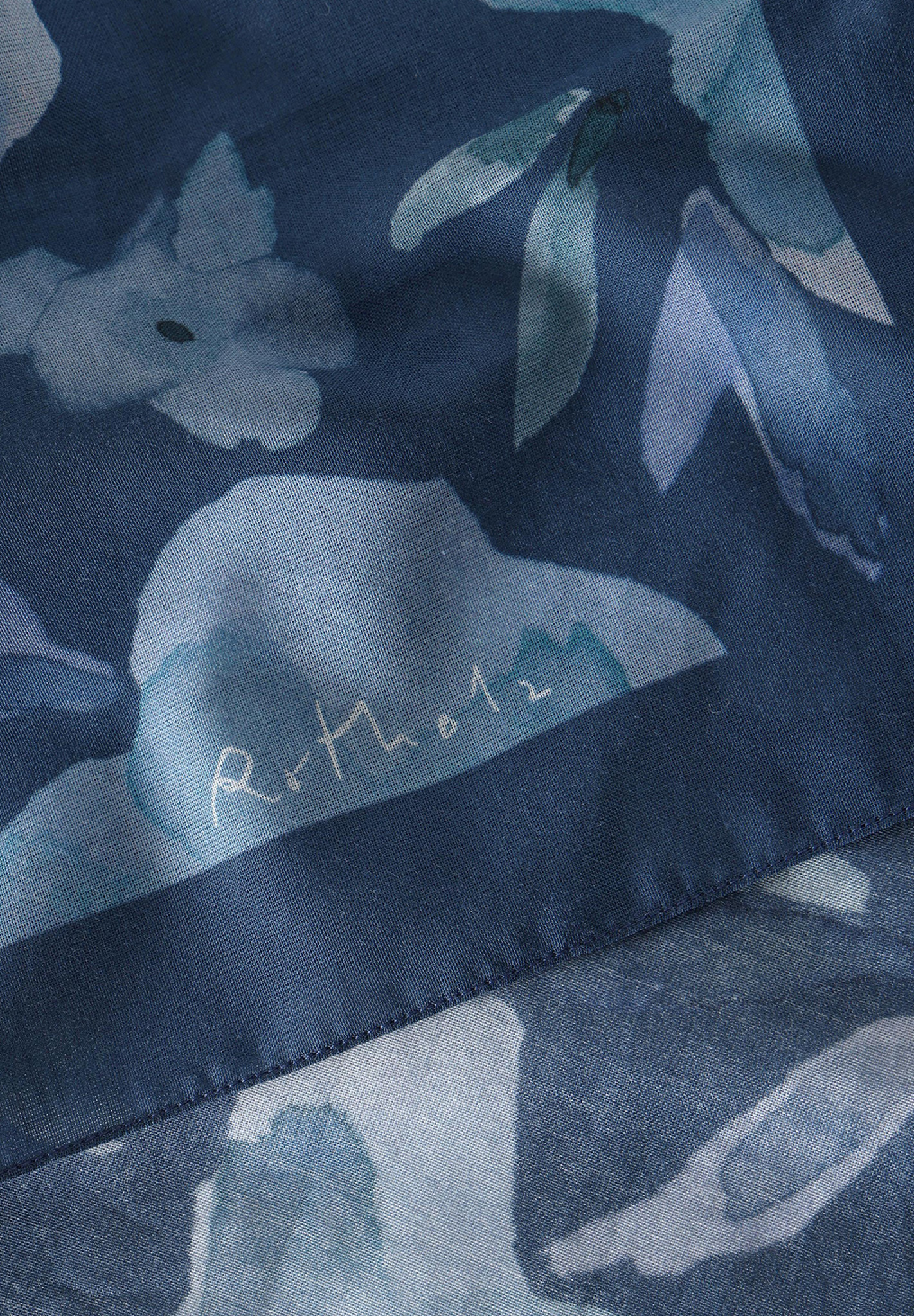 blau, Stoff, Blumenmuster, Print, Naht/Saum