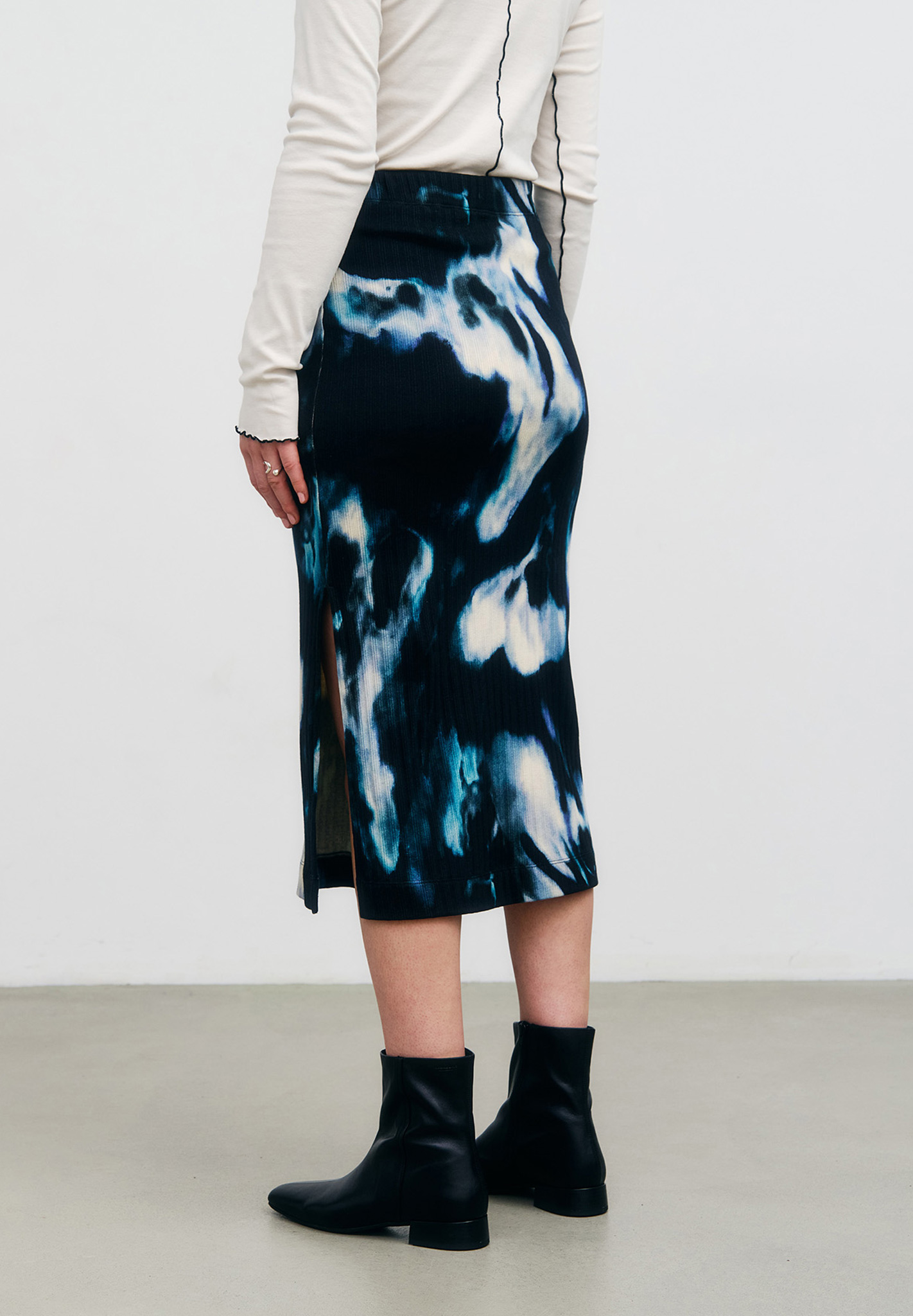 Rock, Midi, Tie-Dye, Dunkelblau, Seitenschlitz