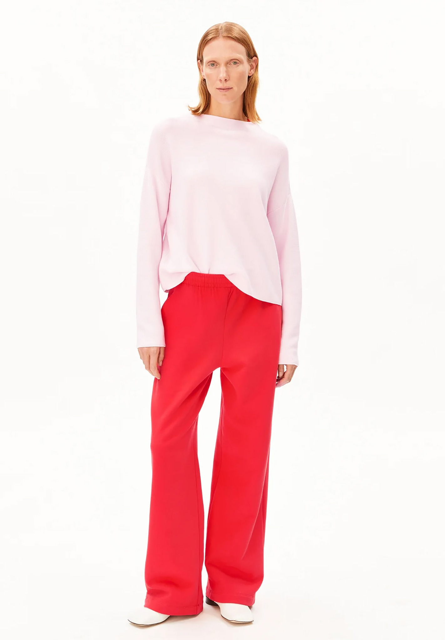 Pullover, Rundhalsausschnitt, Langarm, Pastellrosa, Hose