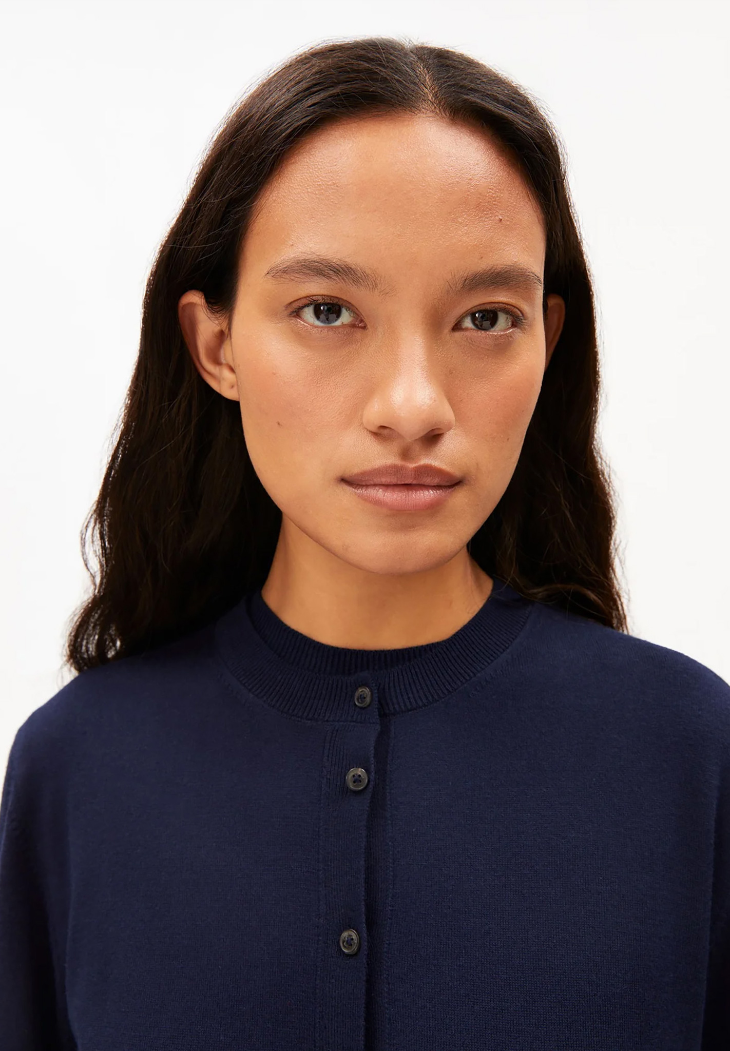 cardigan, navy, buttoned, knit, crew-neck