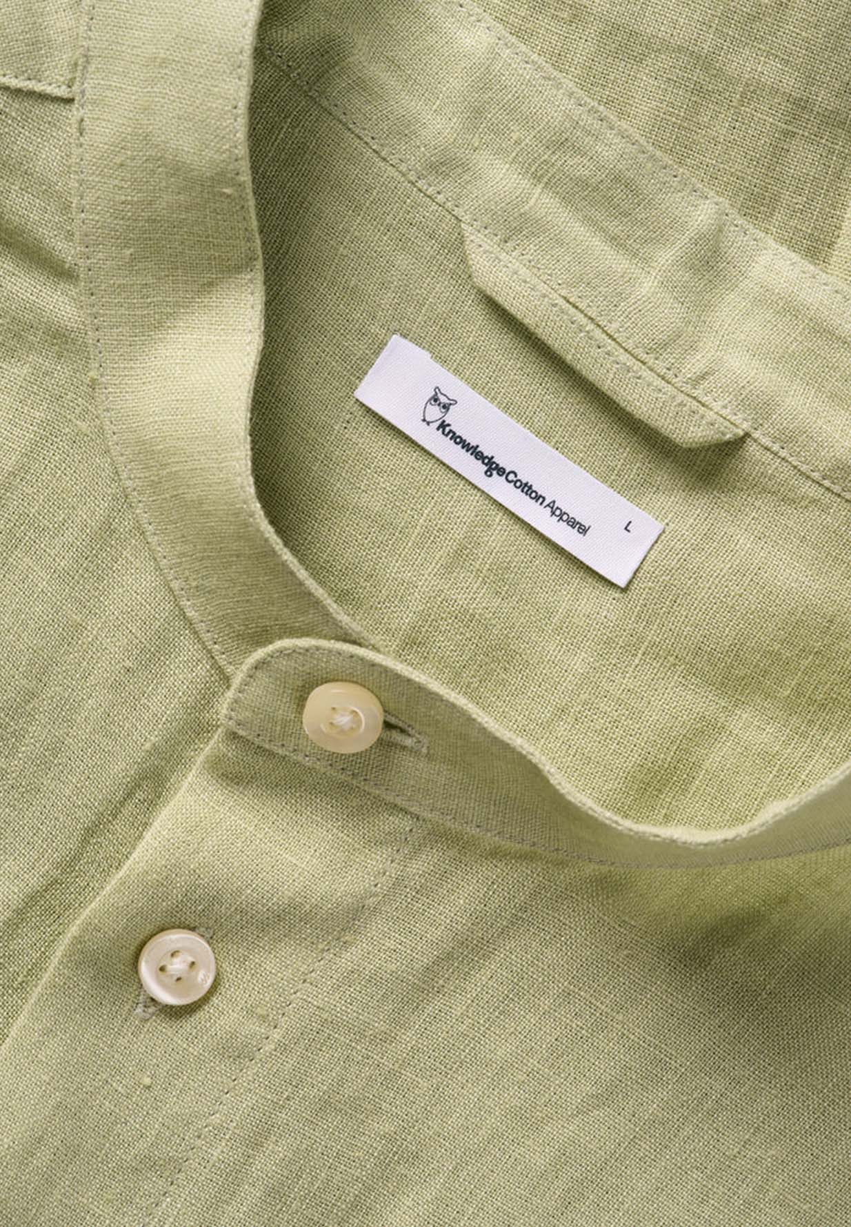 KNOWLEDGECOTTON APPAREL Custom Fit Linen Stand Collar Shirt swamp L
