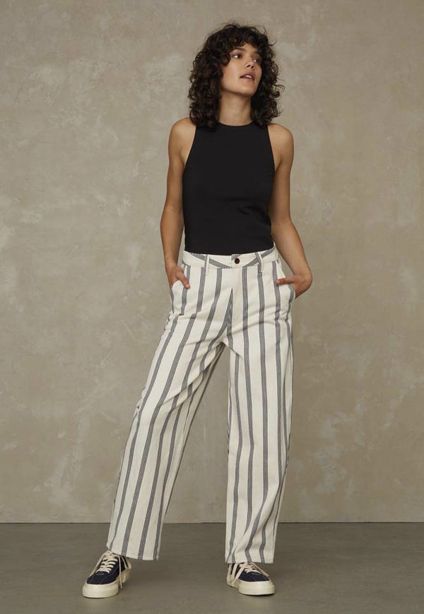 KINGS OF INDIGO Hose Leila Cropped ecru Stripe KINGS OF INDIGO Hose Leila Cropped ecru Stripe