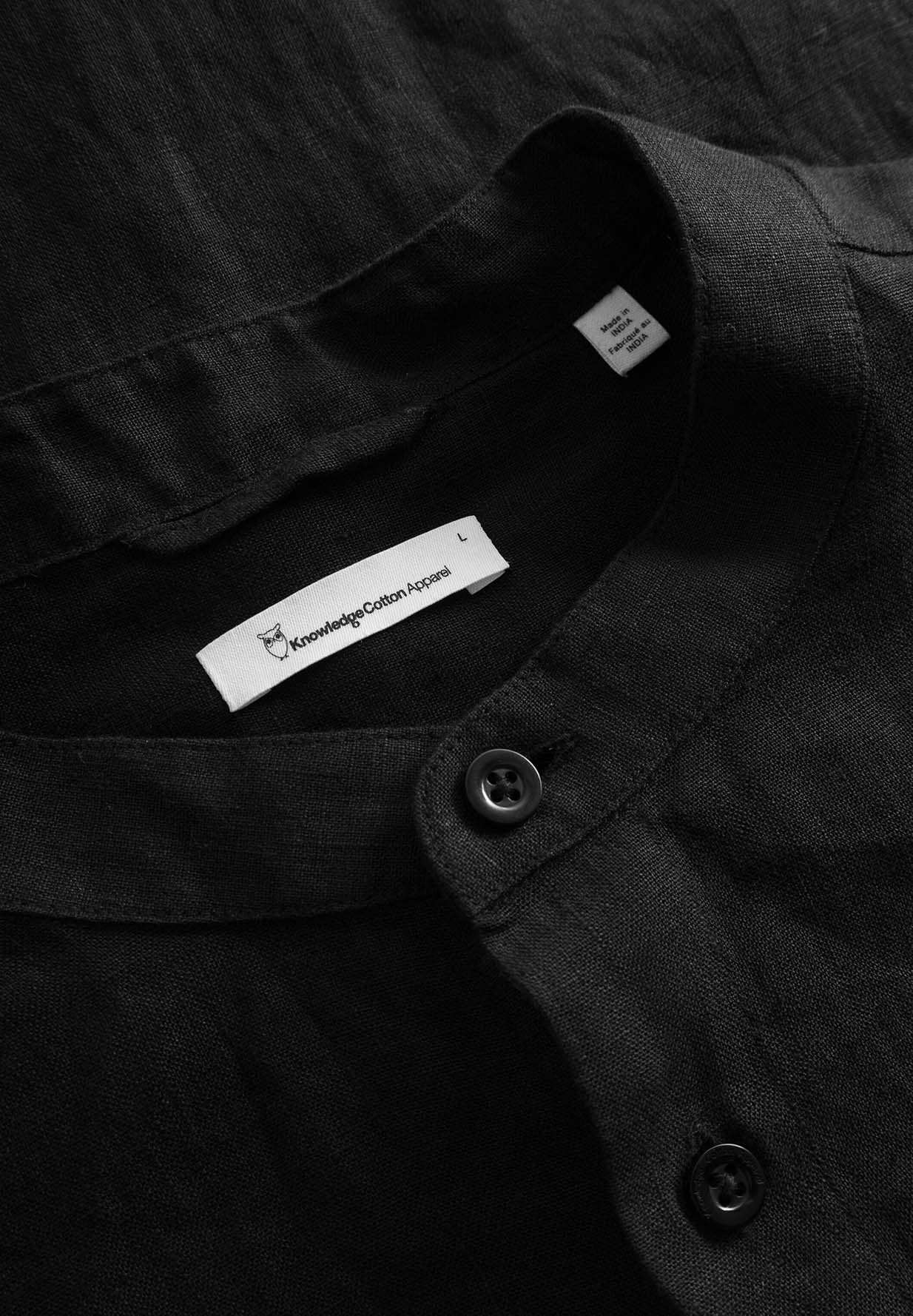 KNOWLEDGECOTTON APPAREL Custom Fit Linen Stand Collar Shirt black jet L