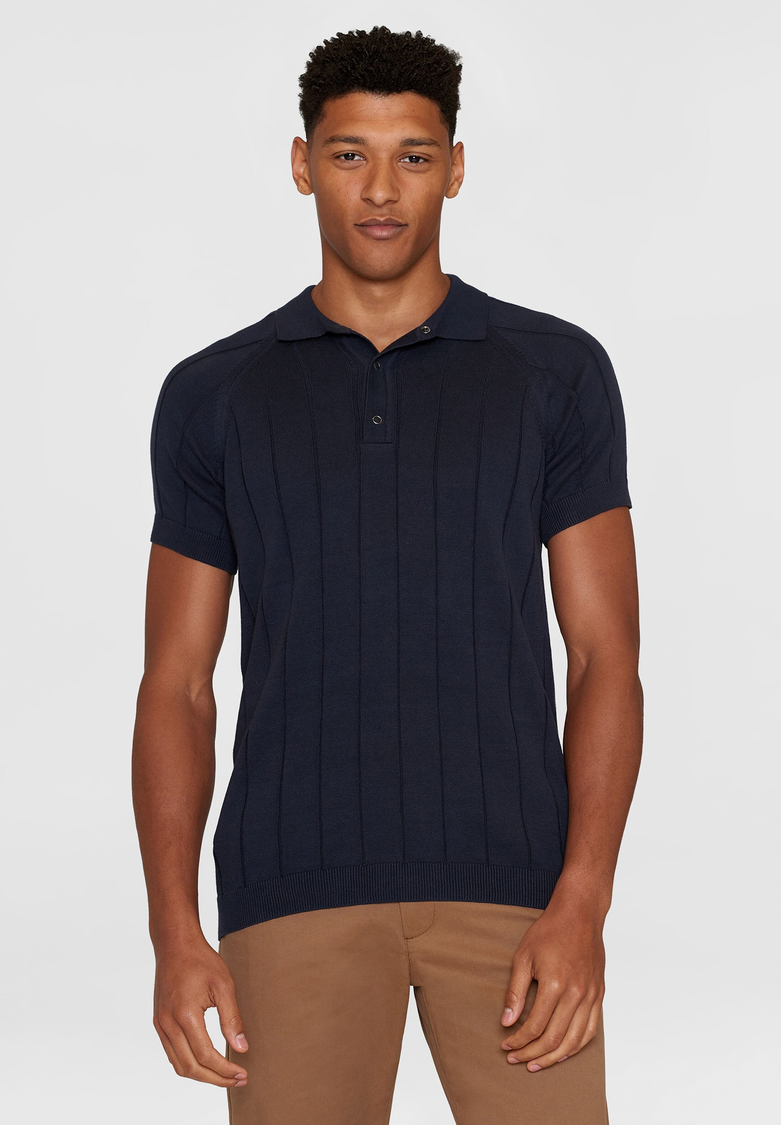KNOWLEDGECOTTON APPAREL Striped Knitted Polo night sky S