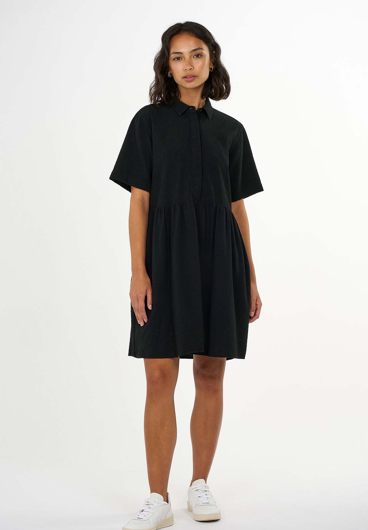 KNOWLEDGECOTTON APPAREL Seersucker Short Shirt Dress KNOWLEDGECOTTON APPAREL Seersucker Short Shirt Dress