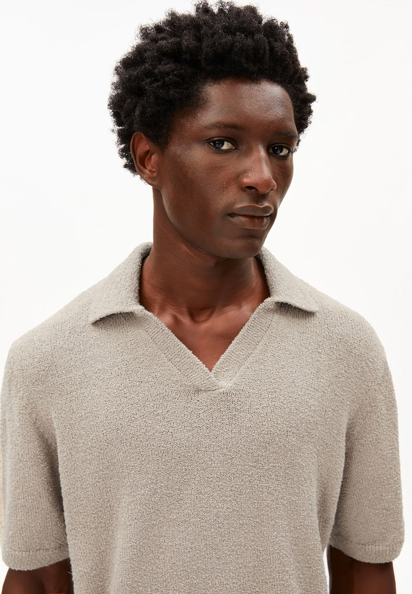 Polohemd, Kragen, Kurzarm, Beige, Texturierter Stoff