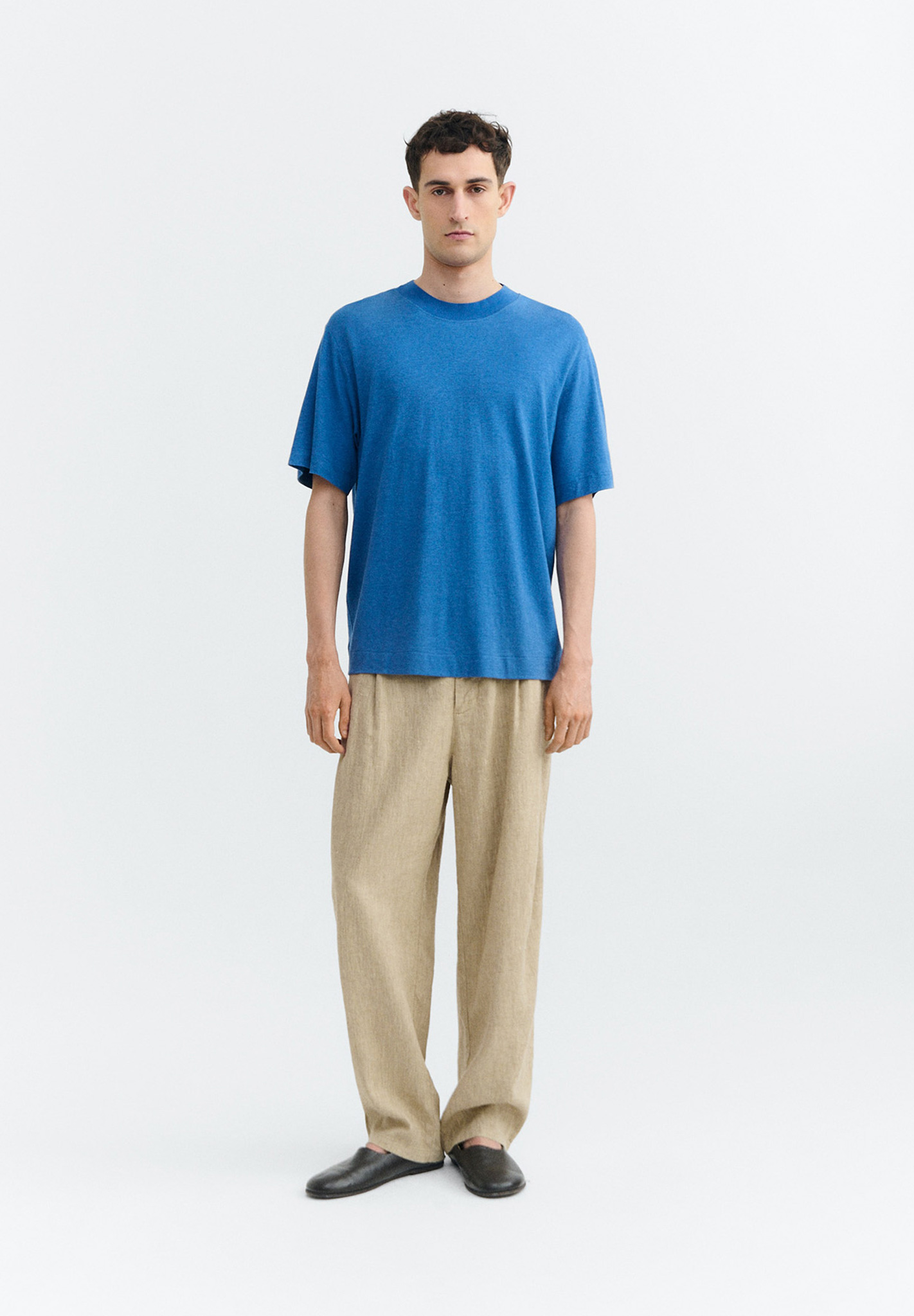 T-Shirt, Kurzarm, Einfarbig, Baumwolle, Blau