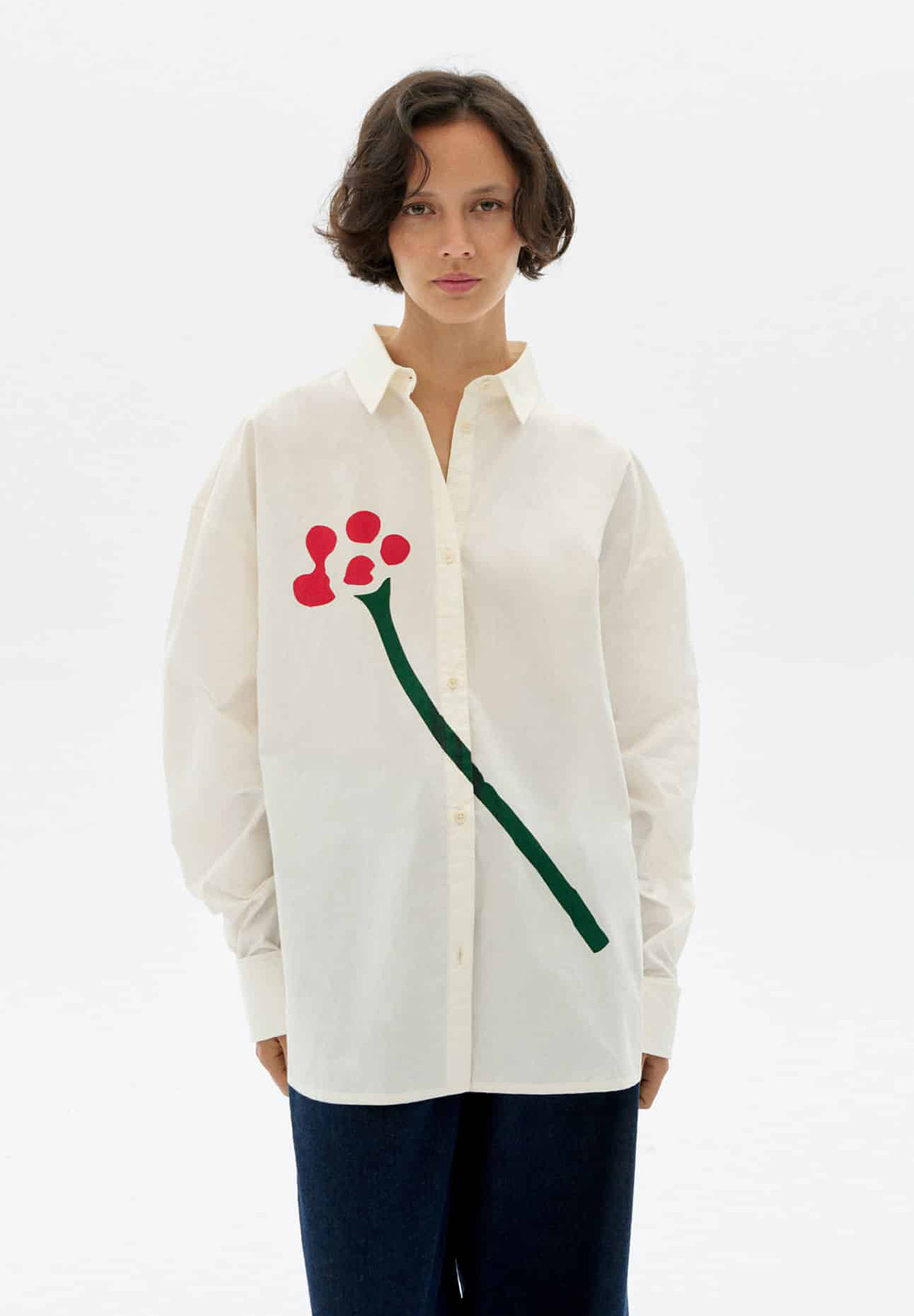 THINKING MU Juana Blouse Flowers Mantel, Laborkittel, Langarm, Person, Frau