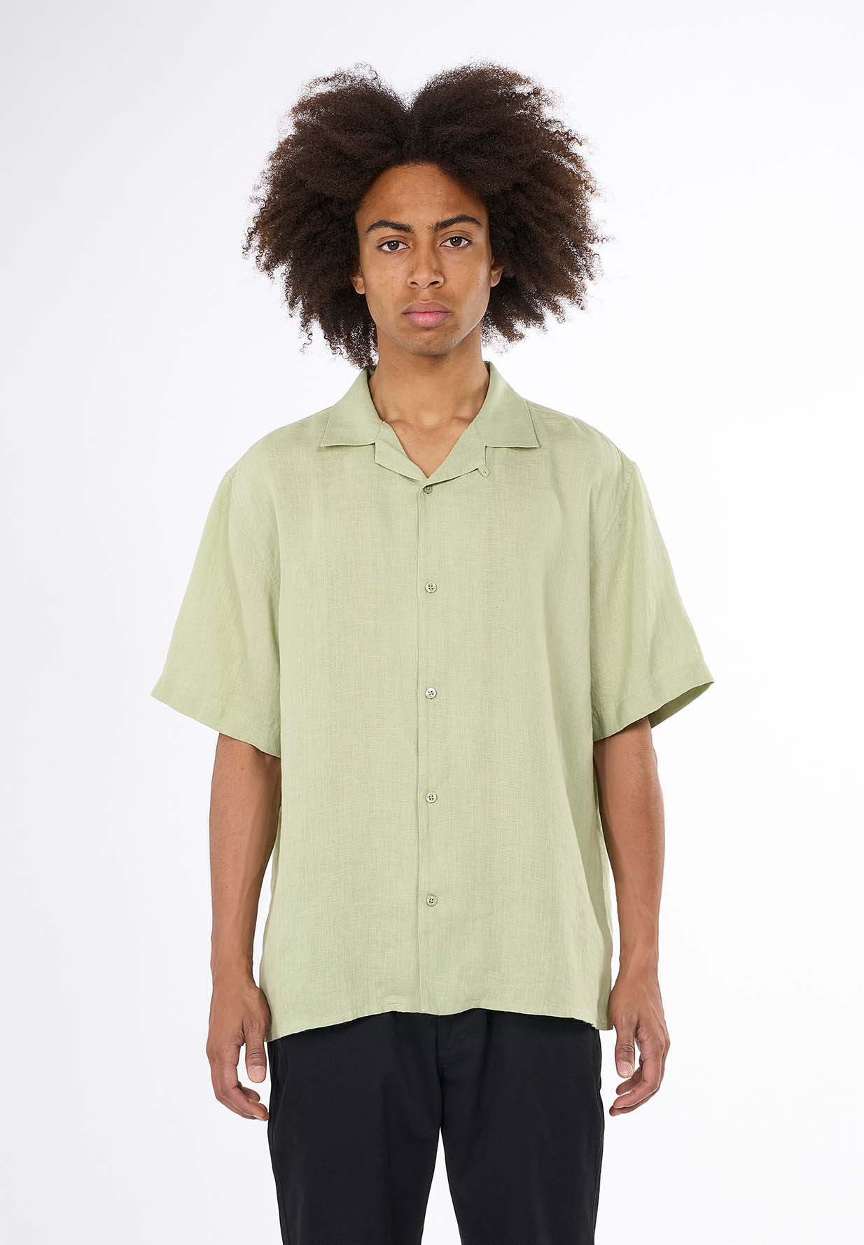 KNOWLEDGECOTTON APPAREL Box Fit Short Sleeved Linen Shirt swamp L
