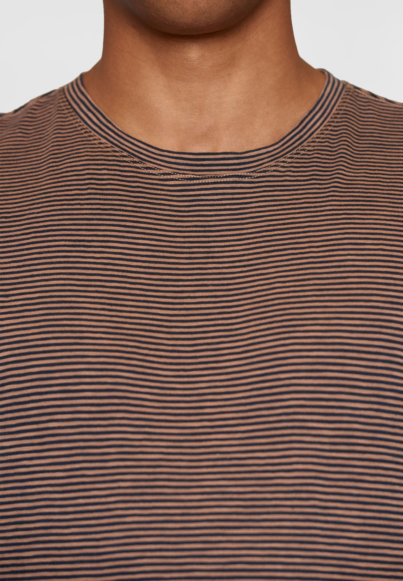 KNOWLEDGECOTTON APPAREL Striped Slub Tee brown stripe L