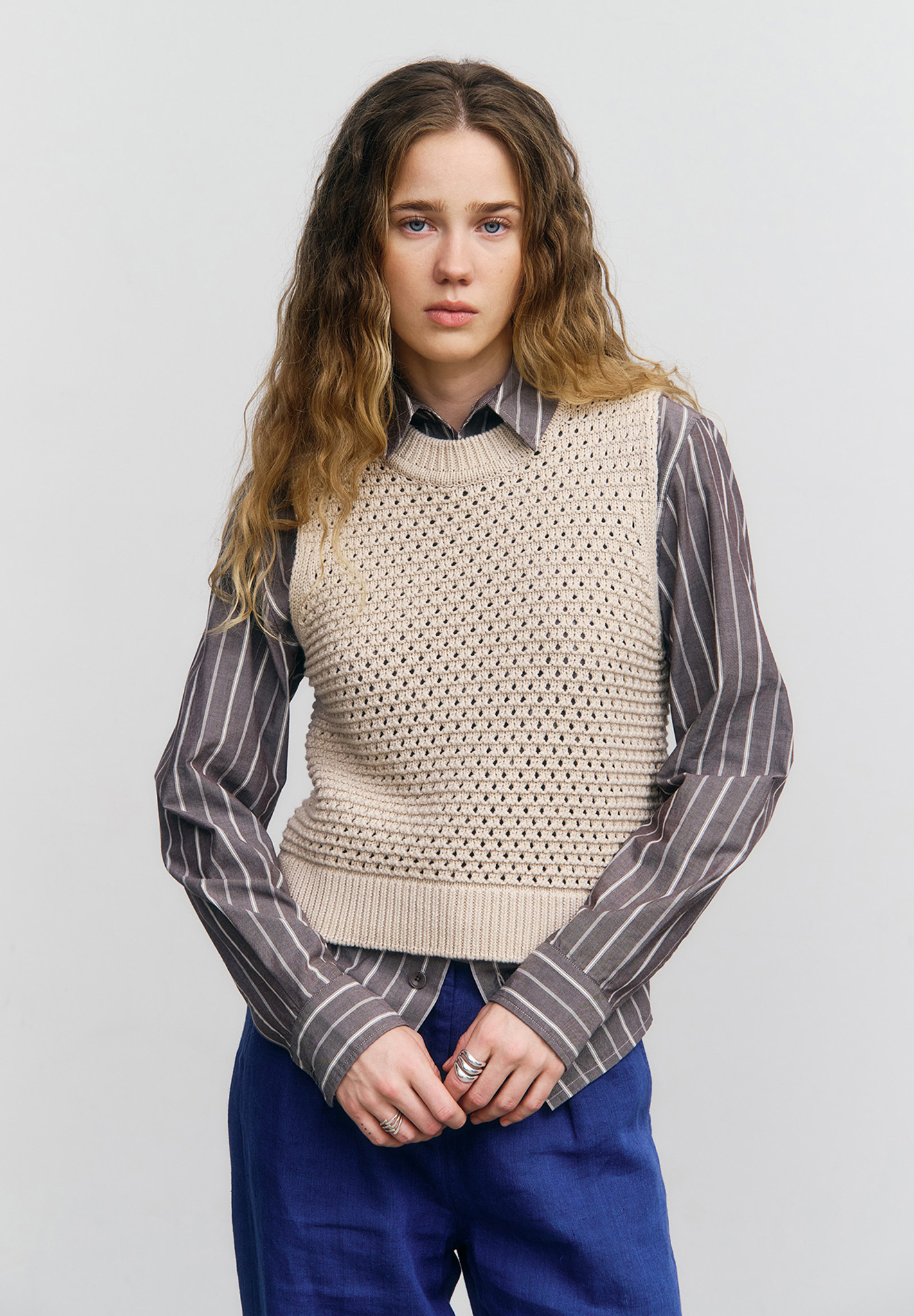 Strickweste, Gestrickte Weste, Beige, Schichtlook, Overlayer