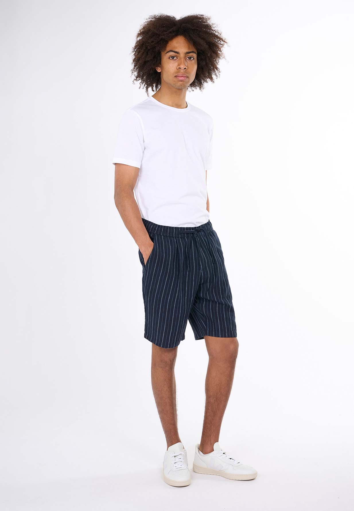 KNOWLEDGECOTTON APPAREL Loose Striped Shorts navy stripe M