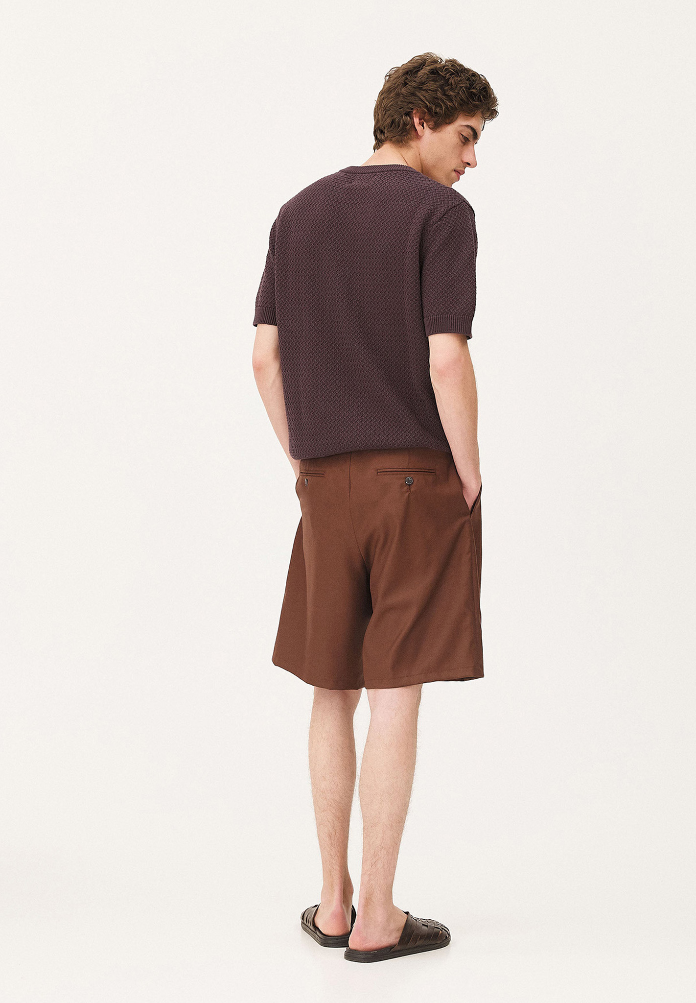 Kurzarm-Pullover, Karo-Pulli, Bermuda-Hose, Braun, Muster