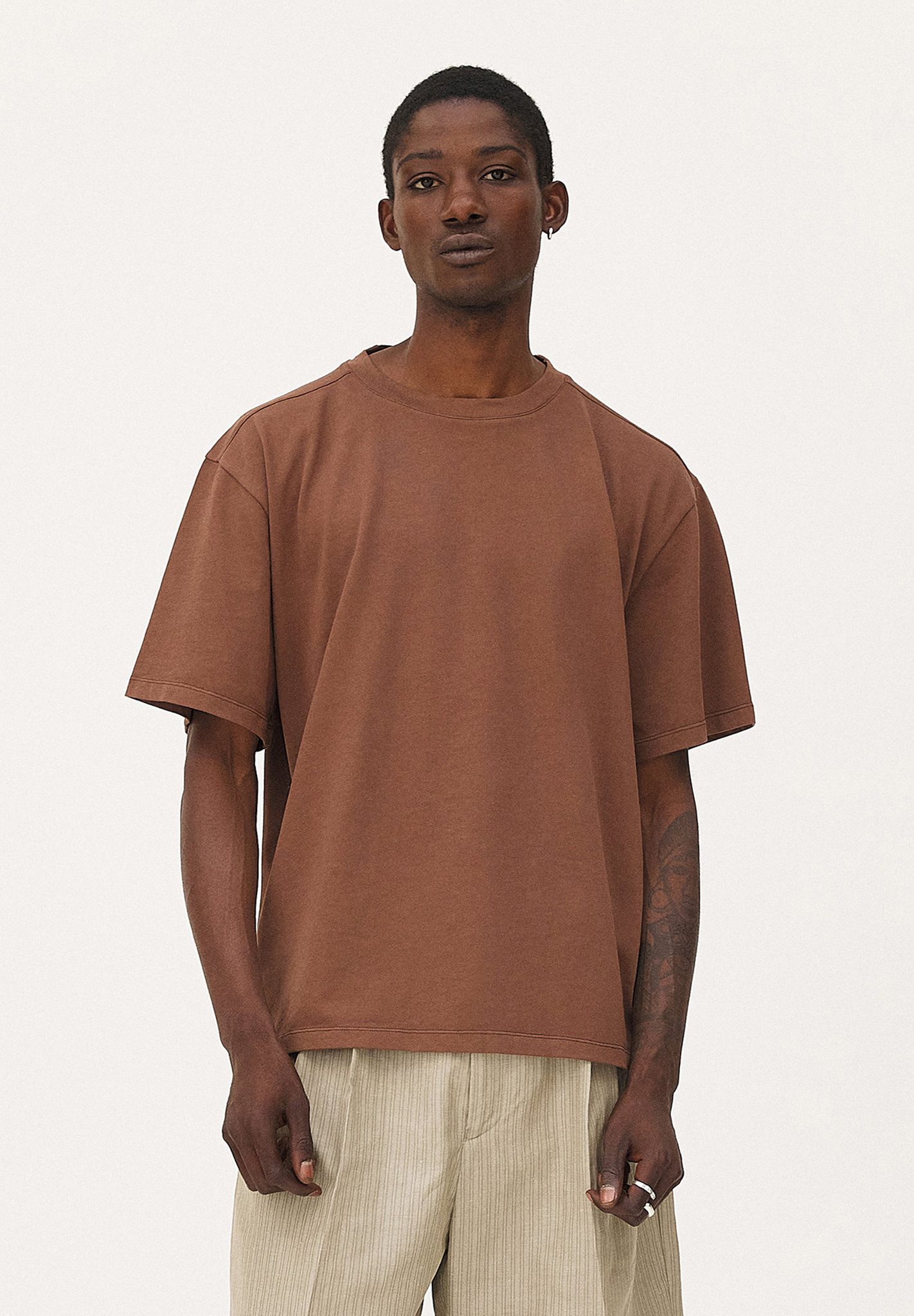 Tee, Oversized, Braun, Uni, Kurzarm