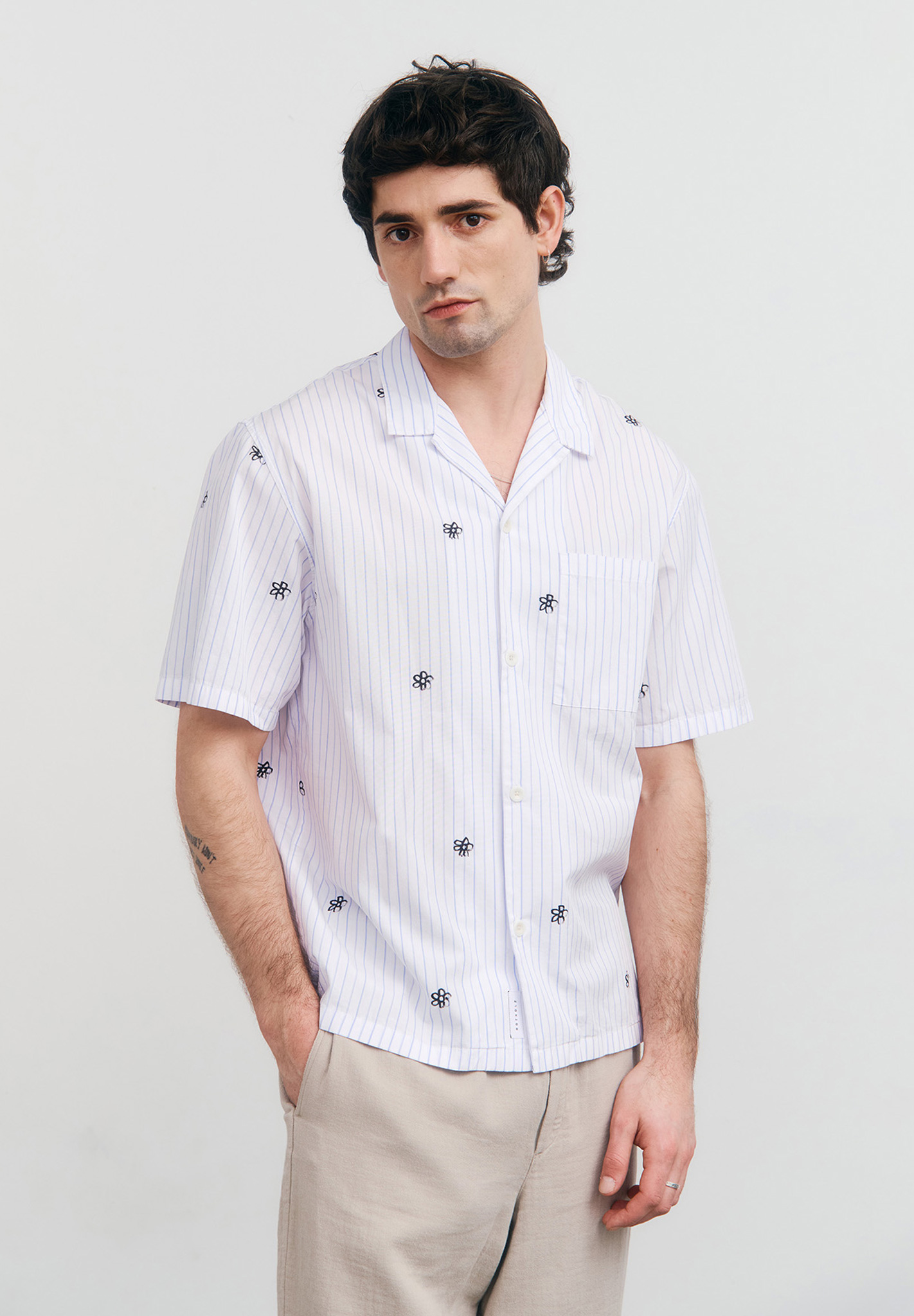 Hemd, Kurzarm, Gestreift, Knopfverschluss, Kragen