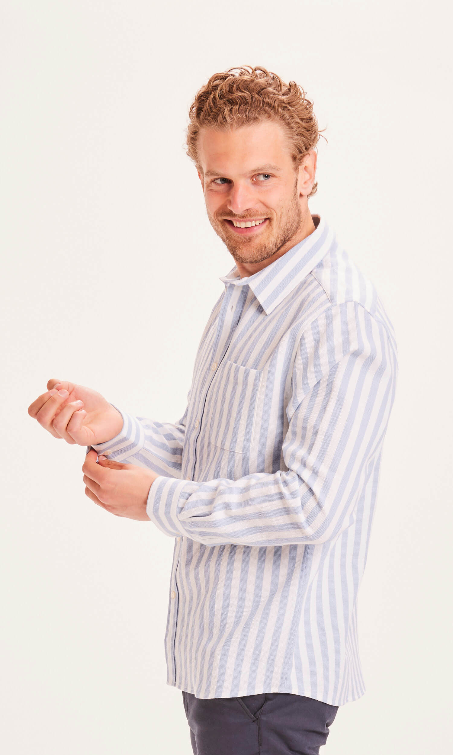 KNOWLEDGECOTTON APPAREL Hemd Larch Waffle blue fog 